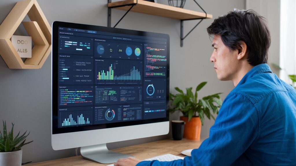 Man looking at the analytics dashboard - Data Analytics
